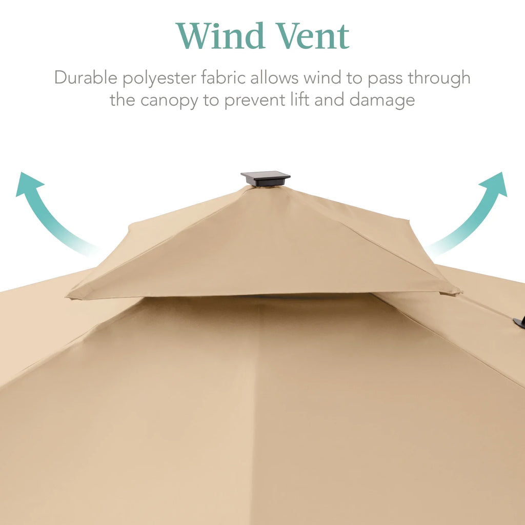 Nouveauté 2026 – Parasol de terrasse carré déporté à deux niveaux, 3 x 3 m, à éclairage solaire LED, avec base incluse (Best Choice Products, ) - Beige