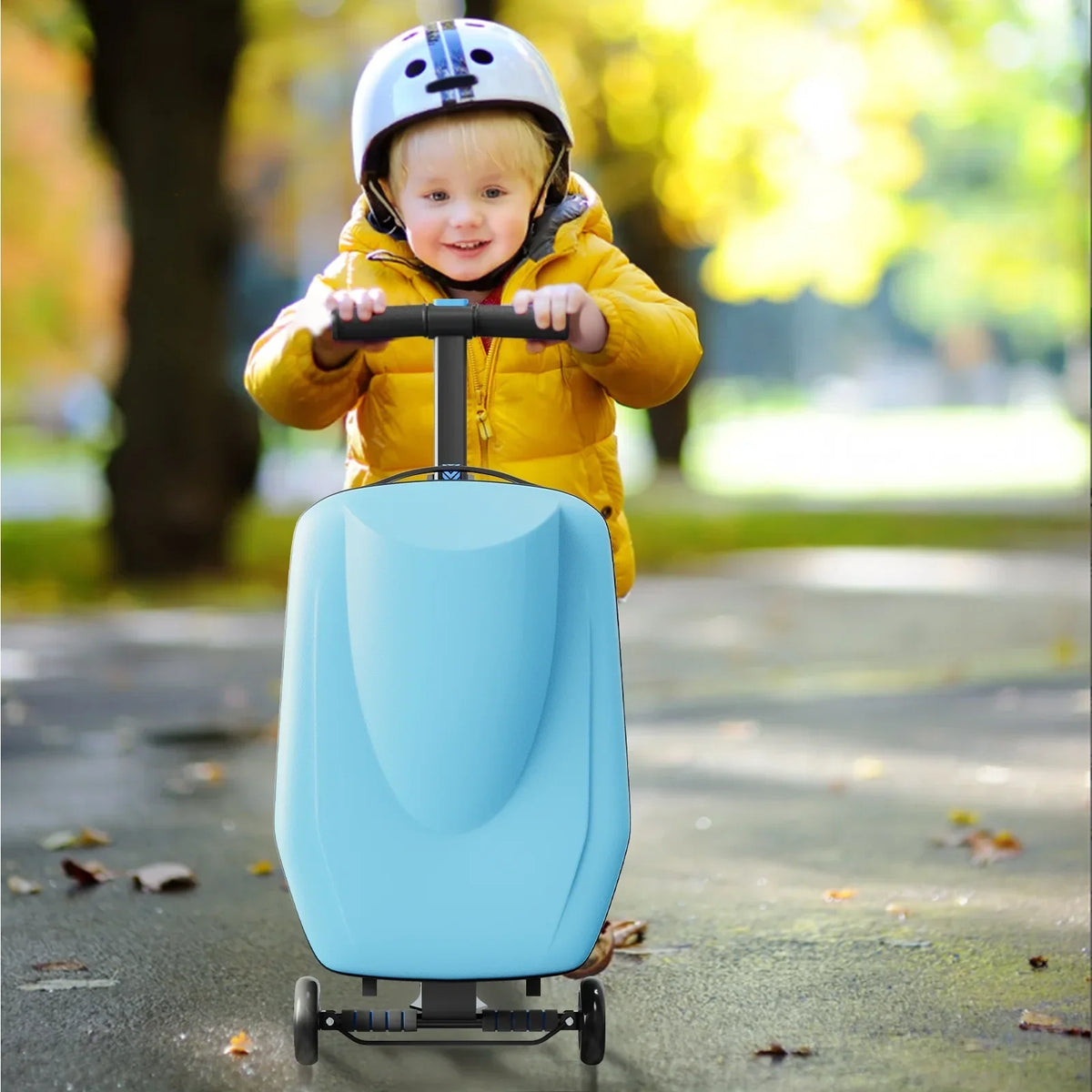 Nouveauté 2026 – Muhub - Valise-trottinette 2 en 1 pour enfants et adultes, pliable et à roulettes, bleu clair