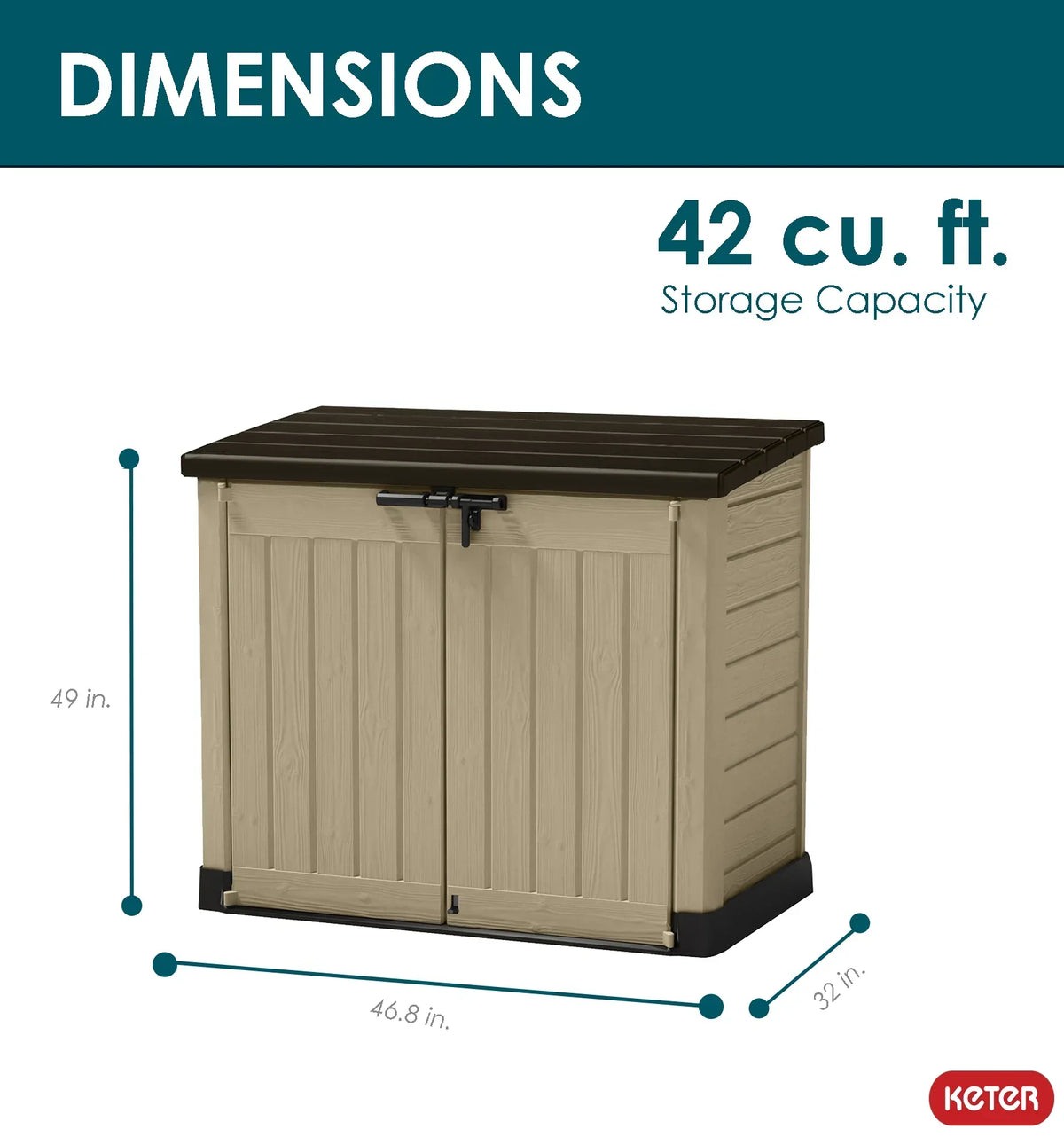 Nouveauté 2026 – Abri de jardin horizontal Keter Store It Out MAX en résine durable, avec plancher renforcé, verrou de sécurité et double porte, beige