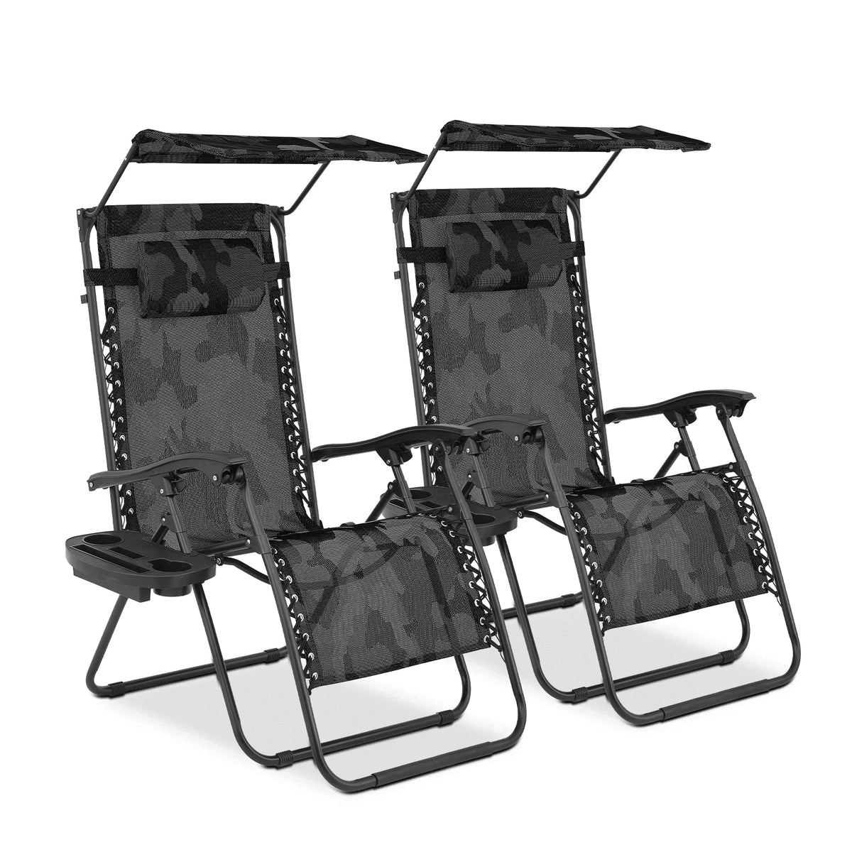 Nouveauté 2026 – Ensemble de 2 chaises MoNiBloom Zero Gravity , fauteuils de plage/terrasse pliables avec auvent et appui-tête, noirs