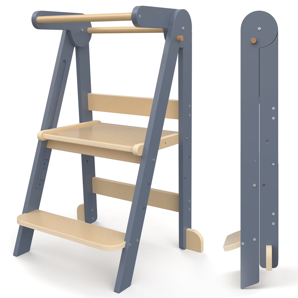 Nouveauté 2026 – Marchepied de cuisine JOZ pour tout-petits, tabouret d'apprentissage Montessori, tour pliable pour le comptoir, aide à la station debout pour les enfants, 3 hauteurs réglables, en bois, blanc