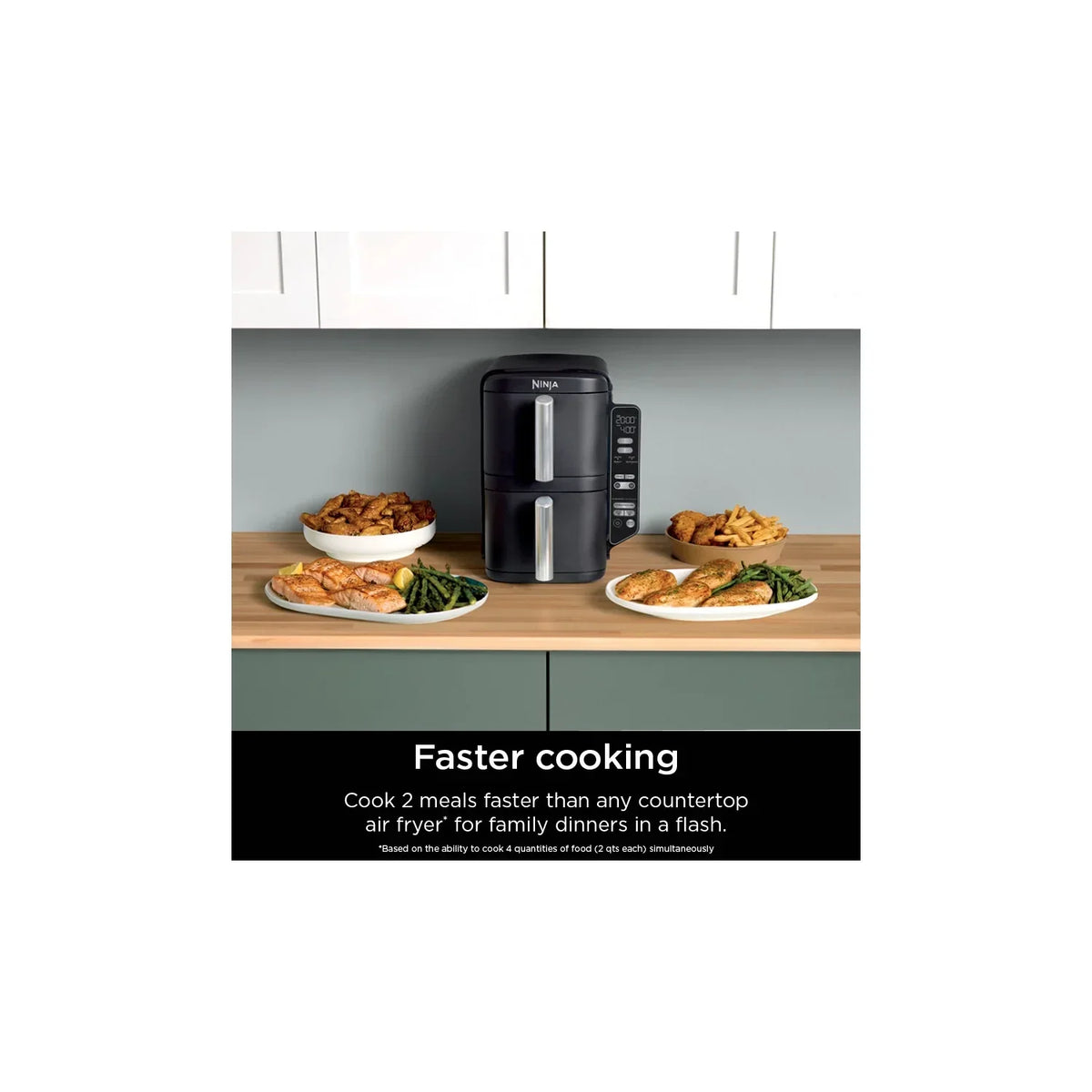 Nouveauté 2026 – Friteuse à air Ninja DoubleStack XL à 2 paniers, technologie DoubleStack permettant de cuire 4 aliments simultanément, conception compacte, 10 pintes, 4 en 1, Smart Finish & Match Cook, SL400