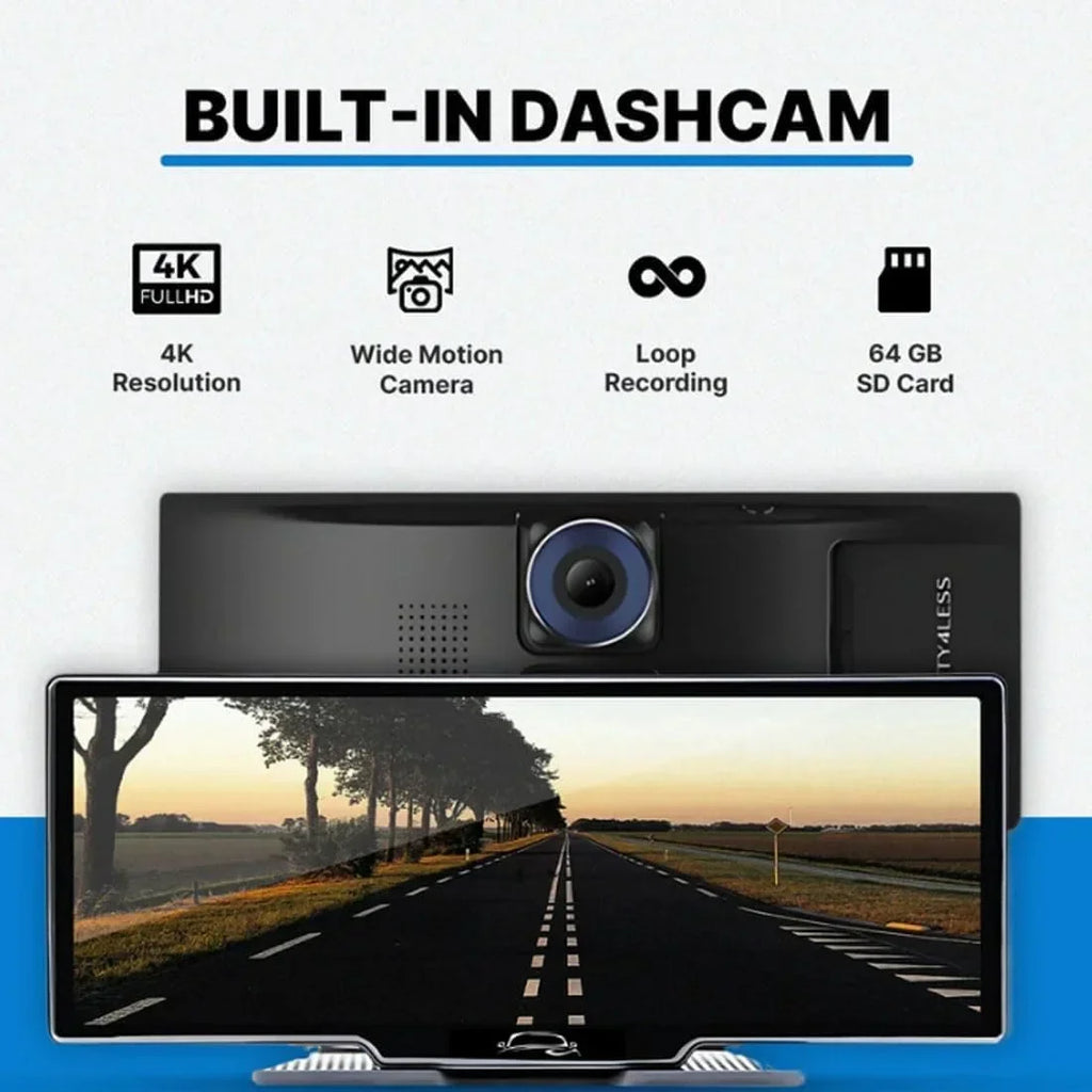 Nouveauté 2026 – Tablette Car Pro Max (modèle 2025), écran tactile HD 10,26" compatible CarPlay et Android Auto, double caméra embarquée 4K avec commande vocale, Mirror Link, Bluetooth, navigation GPS, caméra de recul 1080p, batterie 64/128 Go
