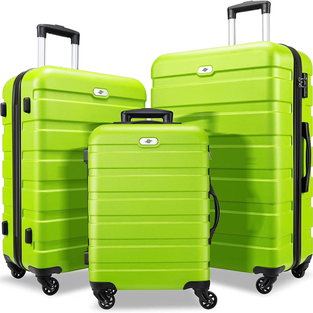 Nouveauté 2026 – Ensemble de 3 valises rigides à roulettes multidirectionnelles 20", 24" et 28", vertes, collection Luggage
