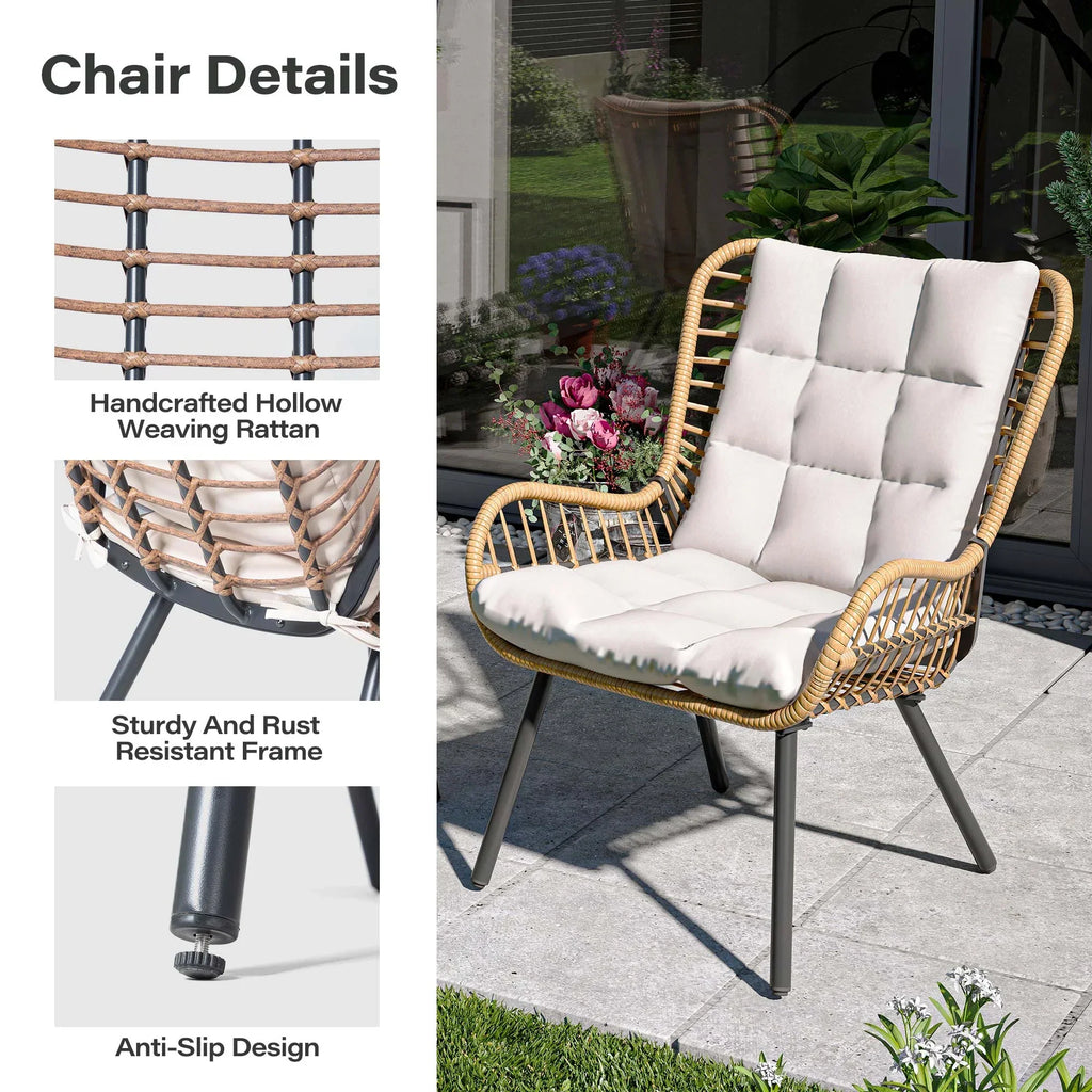 Nouveauté 2026 – Ensemble de mobilier de patio 3 pièces LAUSAINT HOME , comprenant un bistro d'extérieur à dossier haut, une table basse et des coussins beiges pour jardin ou terrasse