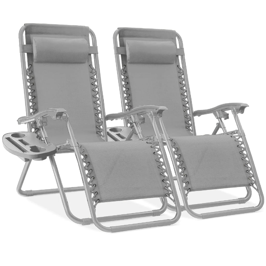 Nouveauté 2026 – Ensemble de 2 fauteuils inclinables zéro gravité Best Choice Products pour terrasse et piscine avec porte-gobelet - Gris