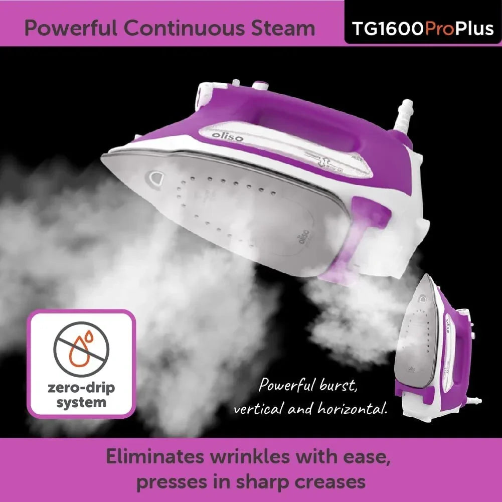 Nouveauté 2026 – Fer à repasser vapeur Oliso TG1600 Pro Plus 1800 W avec fonction SmartIron et levage automatique – idéal pour le repassage de vêtements, la couture, le quilting et les loisirs créatifs | Semelle en céramique Diamond-Flow, jaune
