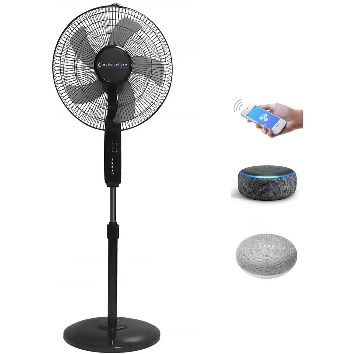 Nouveauté 2026 – Ventilateur sur pied oscillant Technical Pro Smart WiFi 16 pouces, 3 vitesses, noir