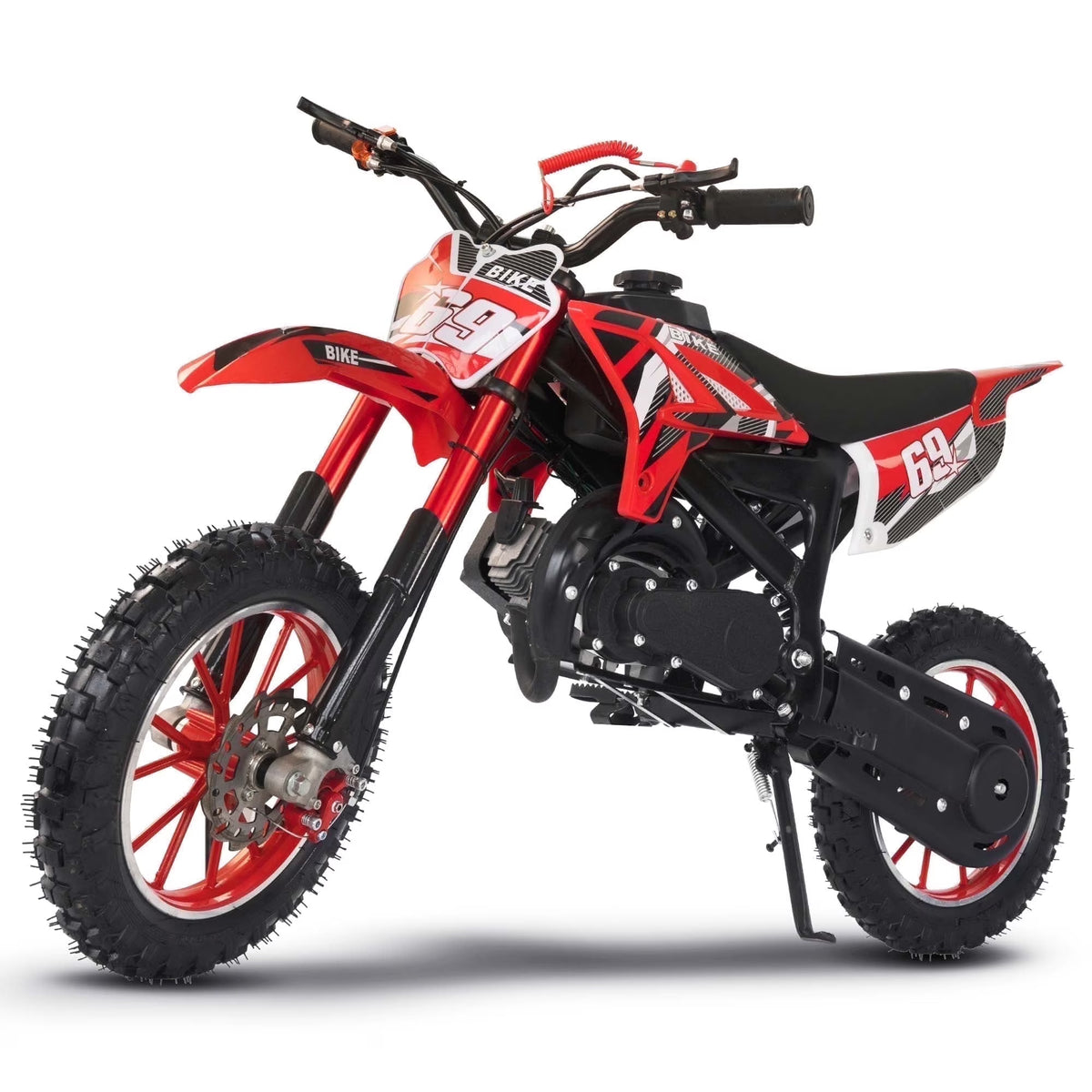 Nouveauté 2026 – Moto tout-terrain enfant MX 49 cm³ , moteur 2 temps à essence, suspension à ressorts, selle confortable, freins à disque avant et arrière, vitesse maximale de 45 km/h