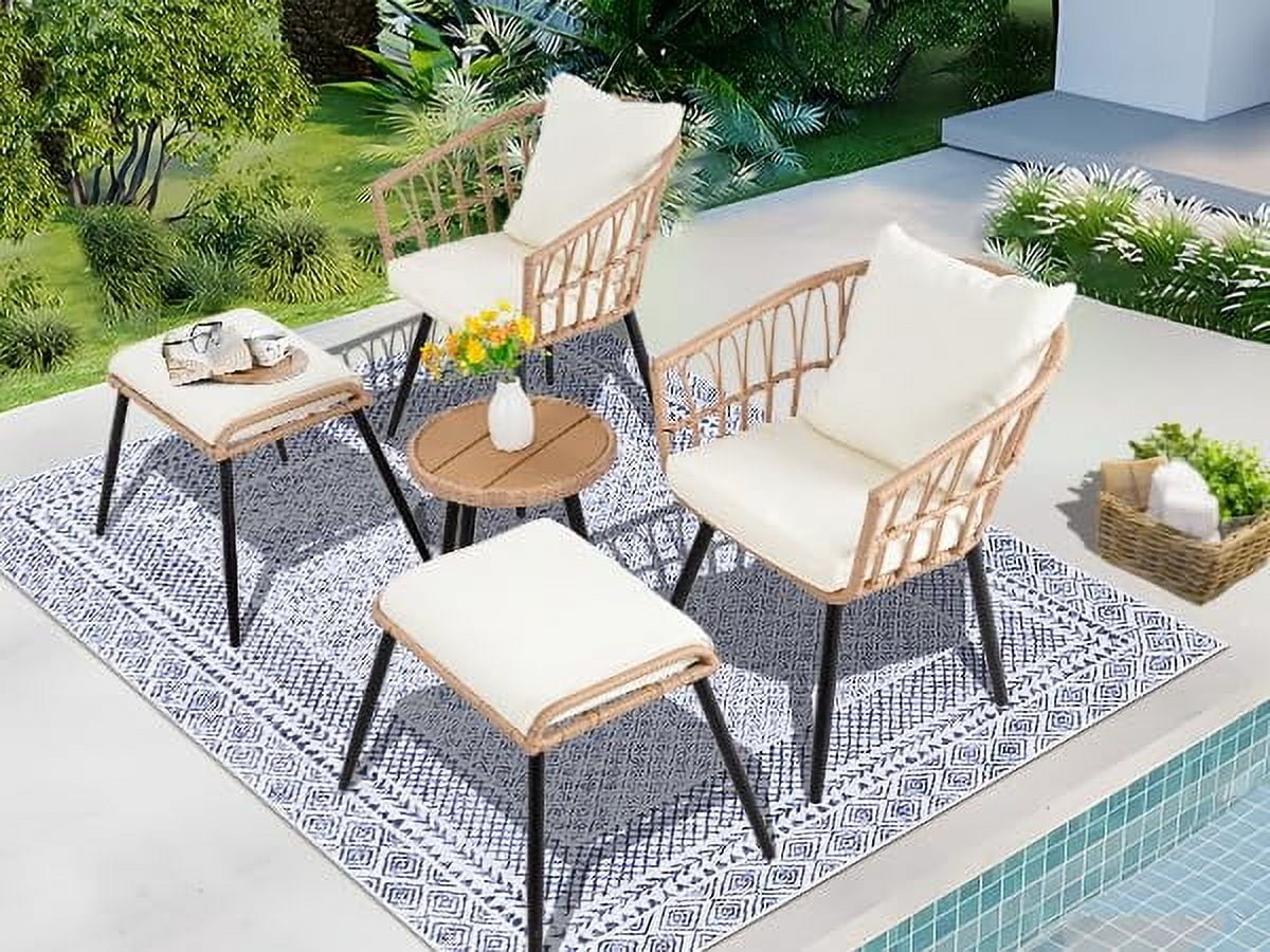 Nouveauté 2026 – Ensemble bistro de patio 3 pièces FHFO , mobilier d'extérieur en résine tressée pour balcon, appartement ou terrasse, ensemble table et chaises en rotin (2 pièces), beige