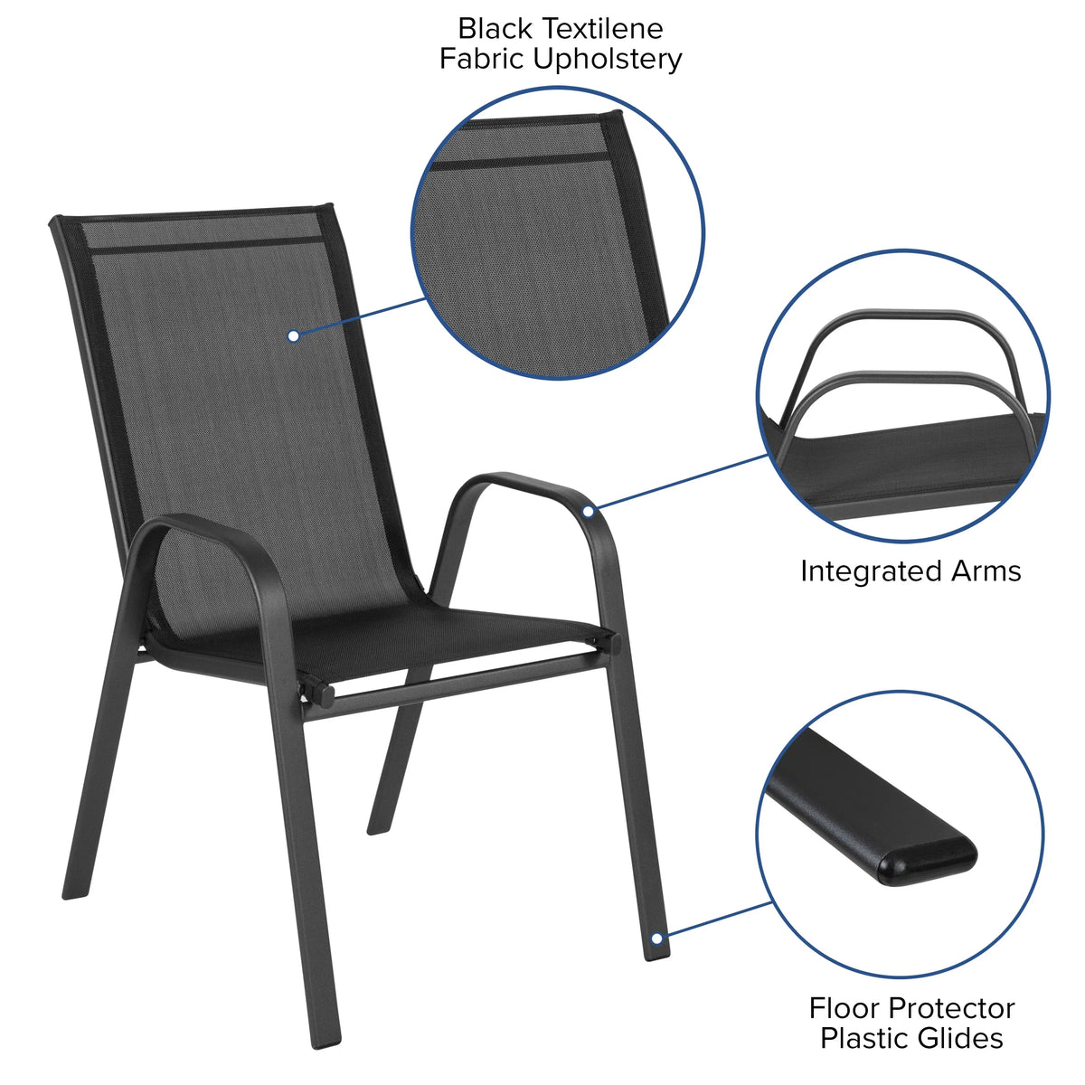 Nouveauté 2026 – Lot de 5 chaises empilables d'extérieur BizChair noires , revêtement Flex Comfort et structure en métal