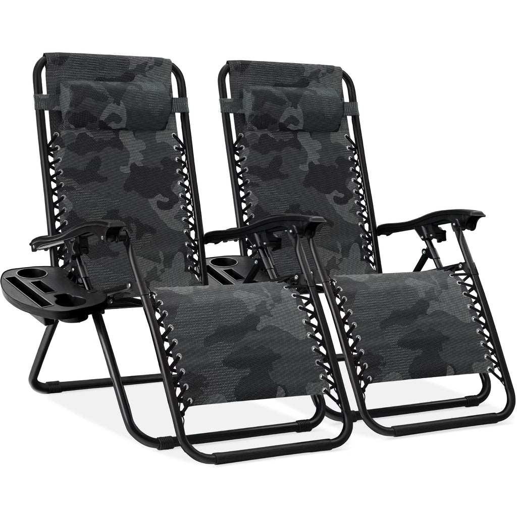 Nouveauté 2026 – Ensemble de 2 fauteuils inclinables zéro gravité Best Choice Products pour terrasse et piscine avec porte-gobelet - Gris