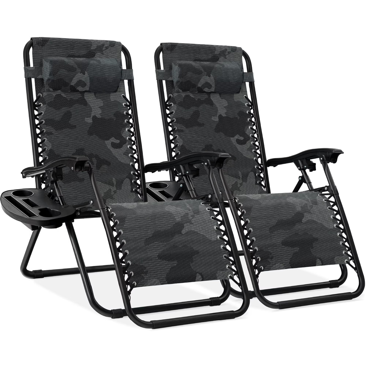 Nouveauté 2026 – Ensemble de 2 fauteuils inclinables zéro gravité Best Choice Products pour terrasse et piscine avec porte-gobelet - Gris