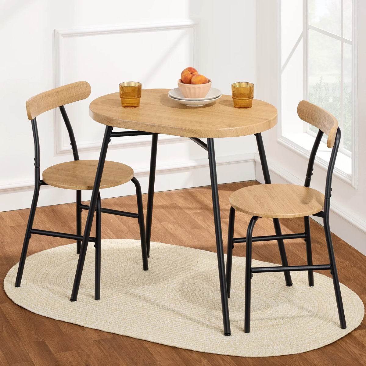 Nouveauté 2026 – Ensemble table et chaises ovales modernes 3 pièces Best Choice Products , petit coin repas avec 2 chaises - Noir/Noir