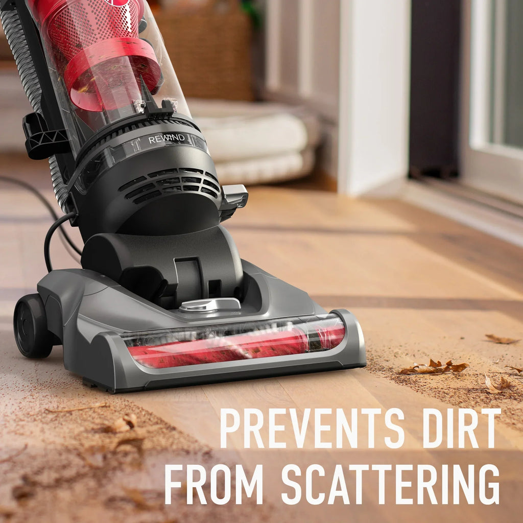 Nouveauté 2026 – Aspirateur vertical sans sac Hoover Rewind Pet , idéal pour les animaux, avec enrouleur de cordon automatique, pour le nettoyage de toutes les surfaces et des pièces en hauteur, UH77410V, gris et rouge