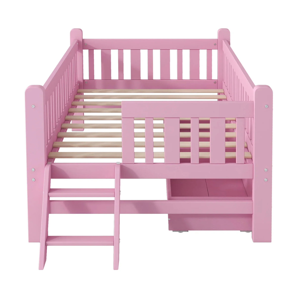 Nouveauté 2026 – Lit plateforme Euroco en bois, taille simple, avec 2 tiroirs et échelle, pour enfants et tout-petits, blanc