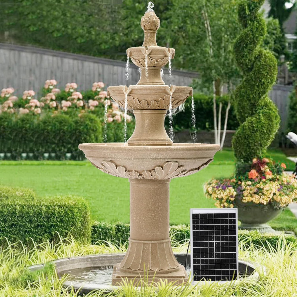 Nouveauté 2026 – Fontaine solaire italienne Magic Union - Décoration de jardin extérieur - Fontaine et cascade de 123 cm de haut, grande fontaine à bulles en résine à poser au sol pour l'intérieur, avec pompe, idéale pour terrasse et jardin