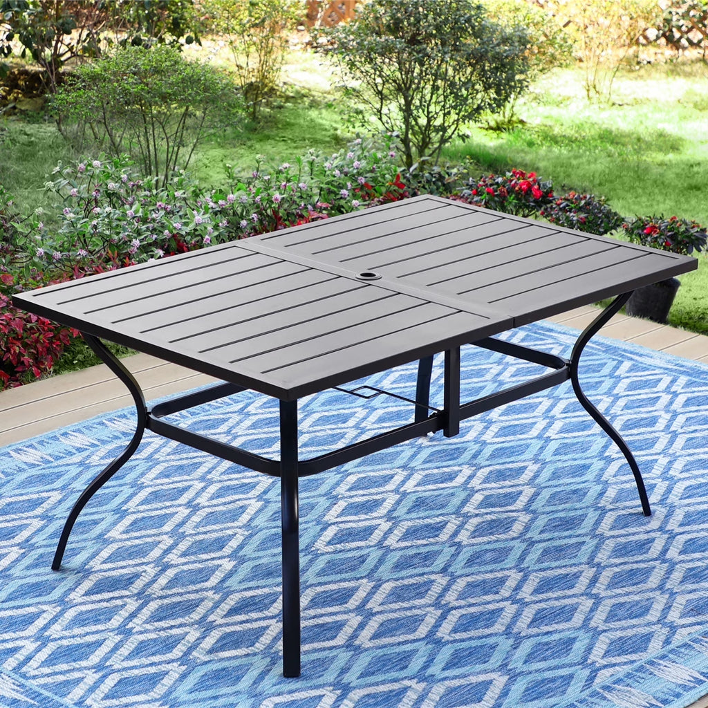 Nouveauté 2026 – Table de salle à manger rectangulaire d'extérieur MF Studio 6 personnes avec trou pour parasol, résistante aux intempéries, noire