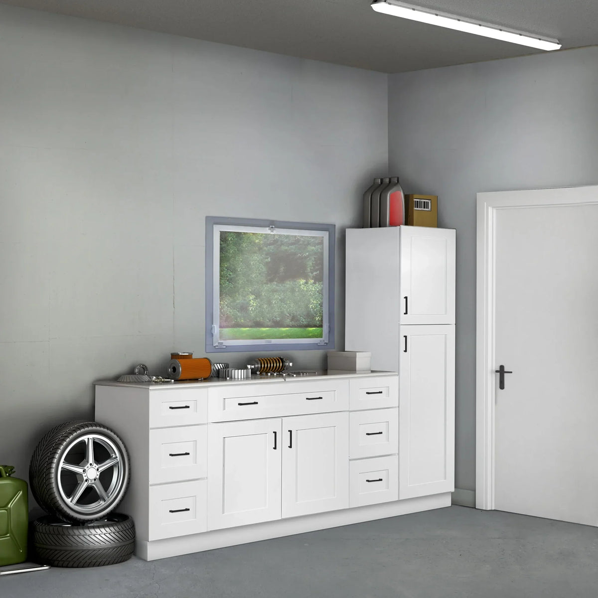 Nouveauté 2026 – Meuble bas de cuisine Design House Brookings , en bois, style Shaker, à 2 portes et 2 tiroirs (48 x 34,5 x 24 po), prêt à assembler, blanc Sherwin Williams