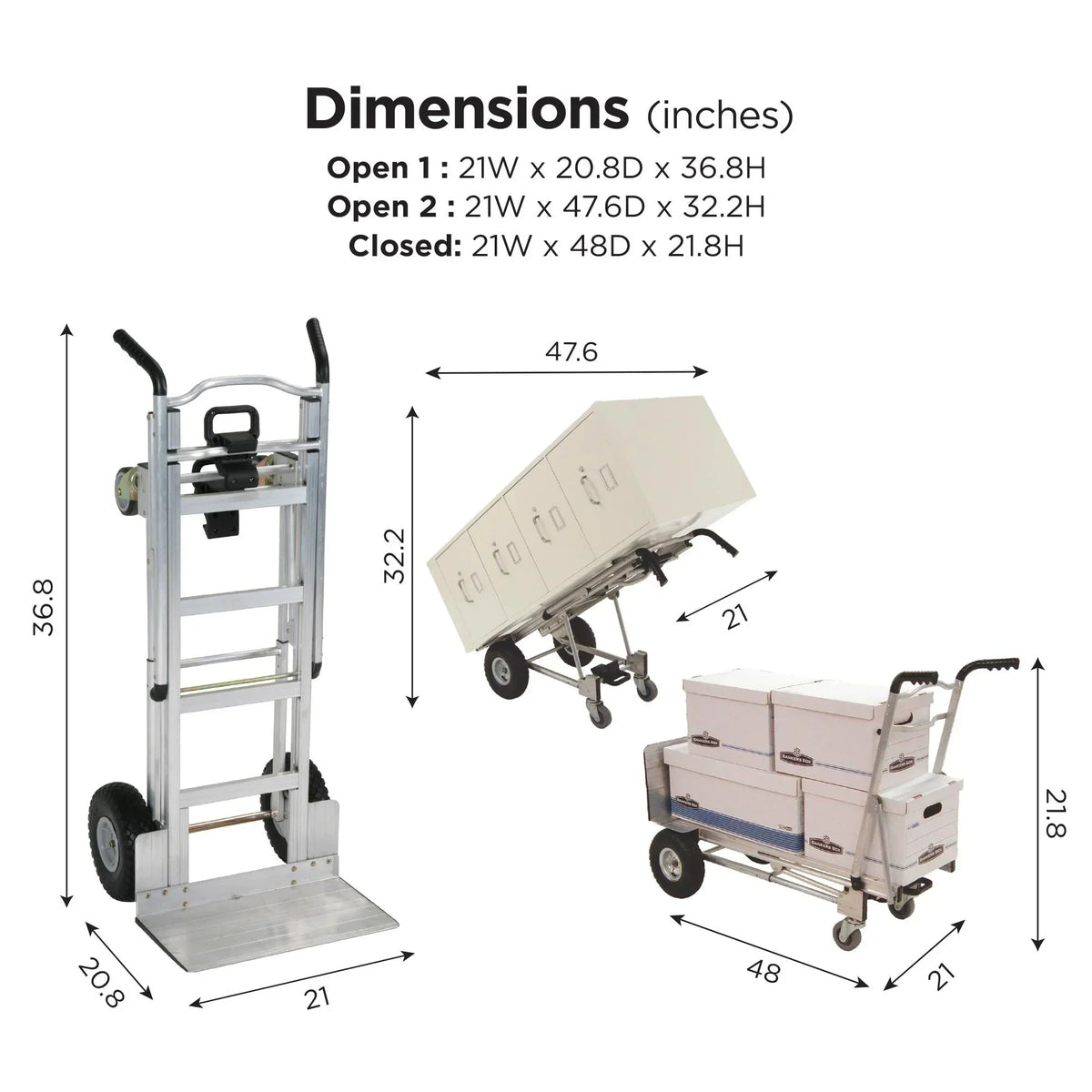 Nouveauté 2026 – Chariot de manutention/diable assisté 3 en 1 Cosco en aluminium, série , avec roues increvables, argent