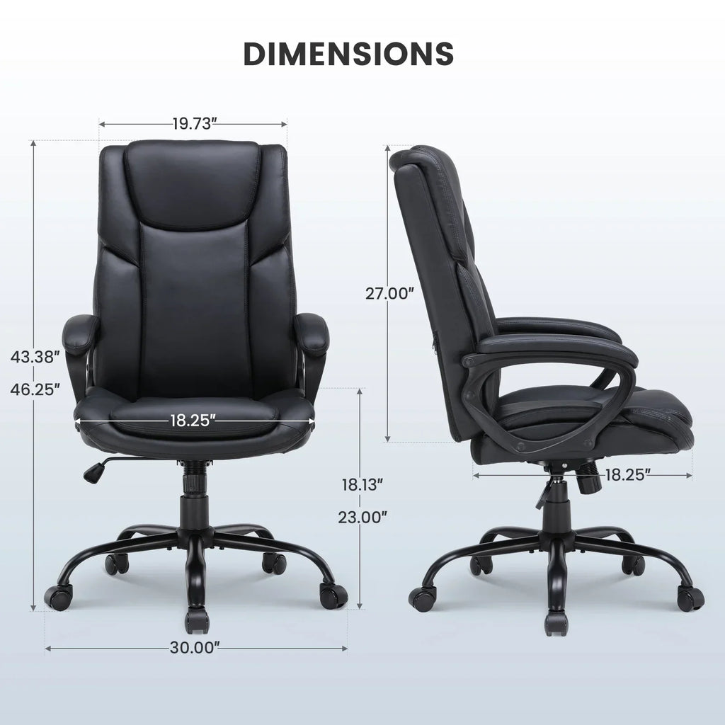 Nouveauté 2026 – Fauteuil de bureau ergonomique Mainstays Executive à dossier haut en cuir noir