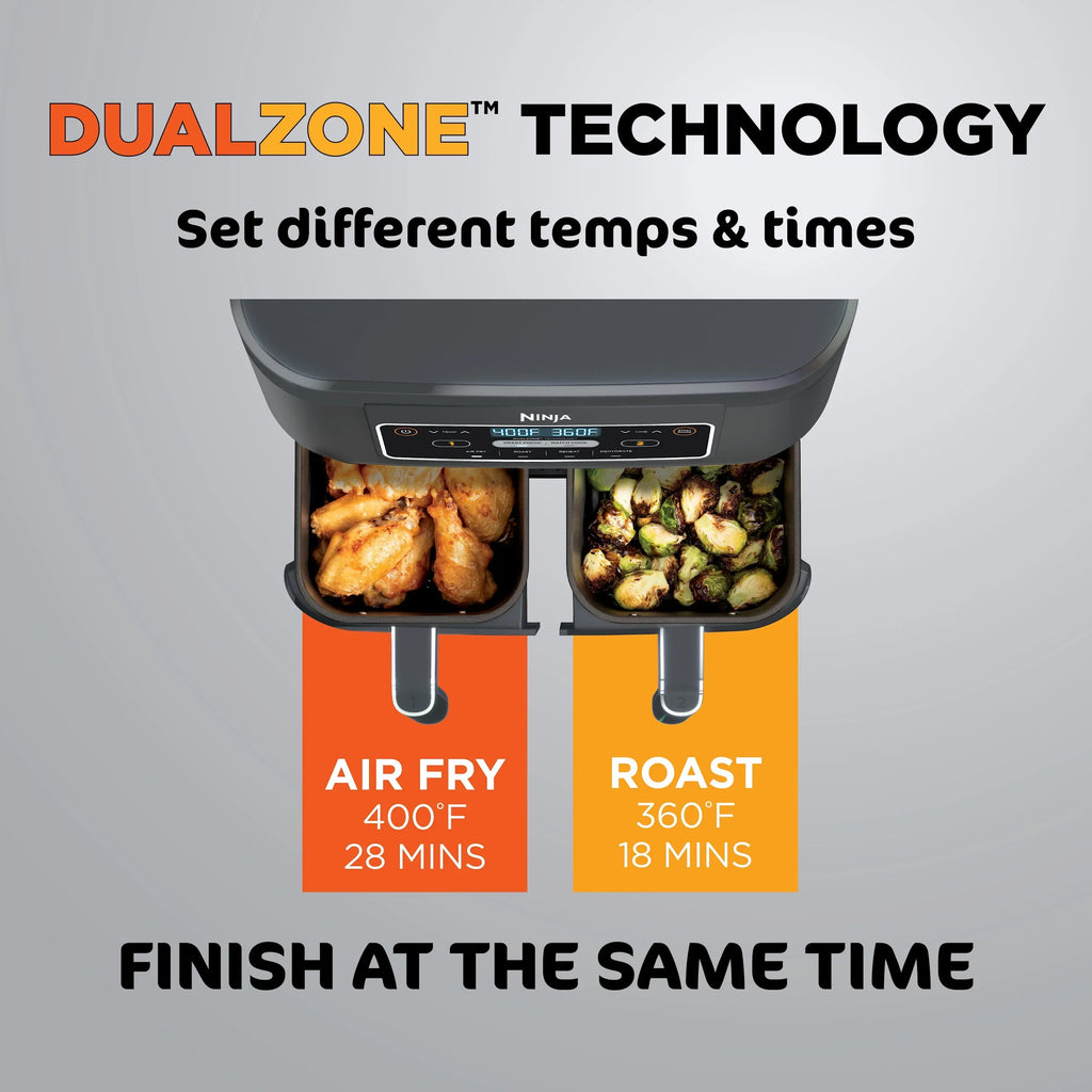 Nouveauté 2026 – Friteuse à air chaud Ninja Foodi 4 en 1 de 8 pintes (7,6 L) avec 2 paniers et technologie DualZone (DZ100WM). Fonctions : friture, rôtissage et plus encore