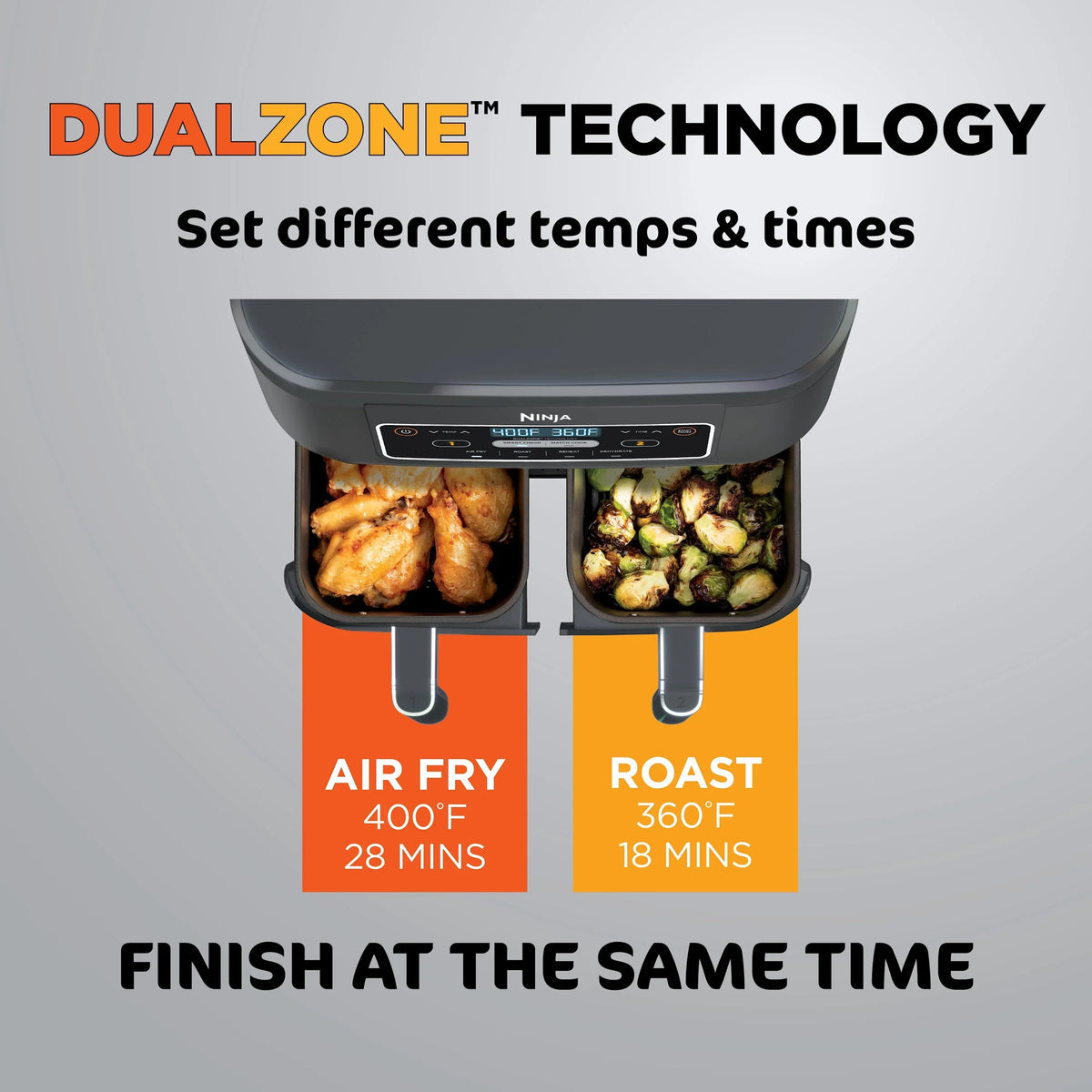 Nouveauté 2026 – Friteuse à air chaud Ninja Foodi 4 en 1 de 8 pintes (7,6 L) avec 2 paniers et technologie DualZone (DZ100WM). Fonctions : friture, rôtissage et plus encore