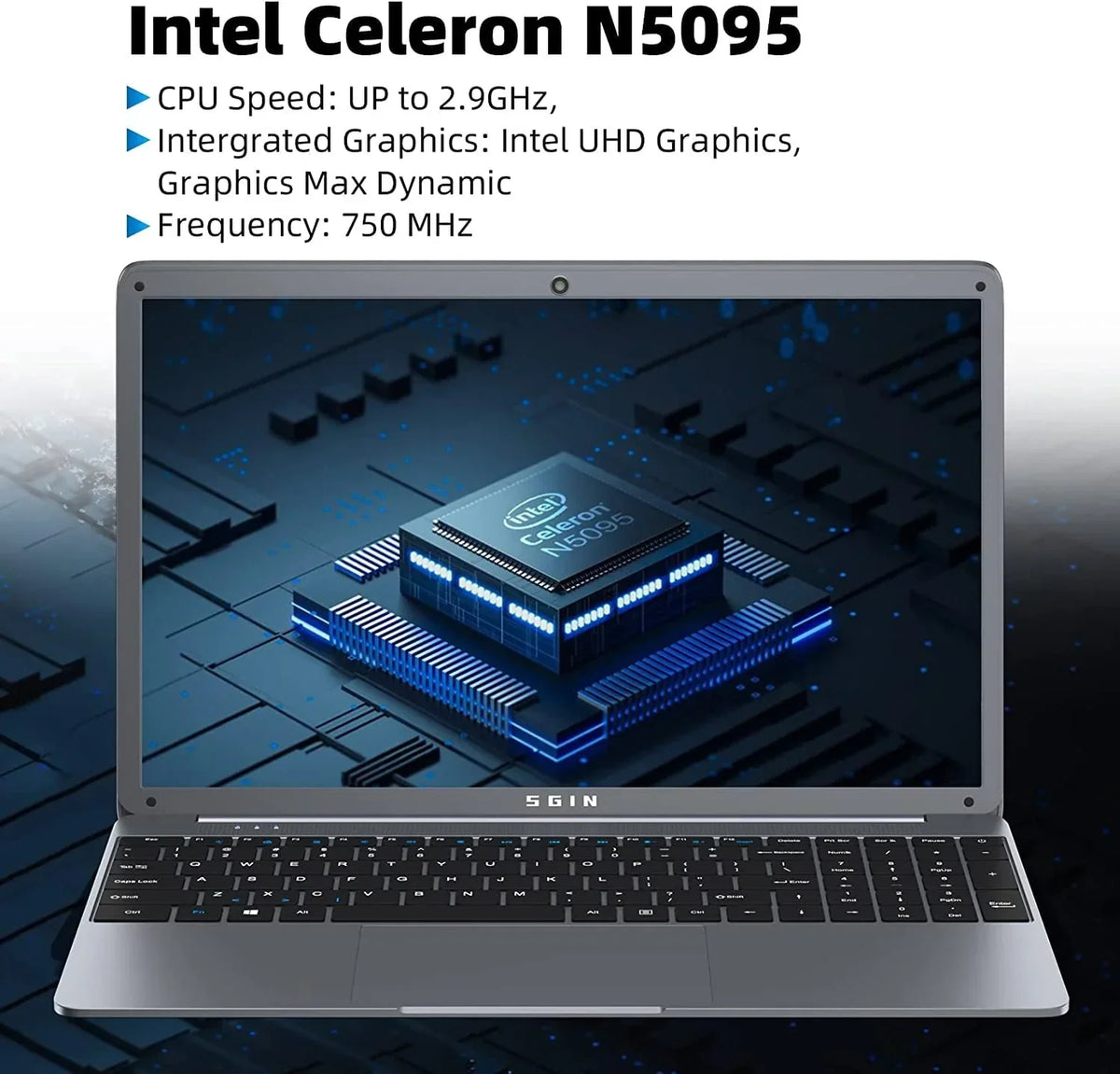 Nouveauté 2026 – Ordinateur portable SGIN 15,6 pouces : 12 Go de RAM DDR4, SSD de 512 Go, Windows 11, processeur Intel Celeron N5095A, écran Full HD 1920 x 1080