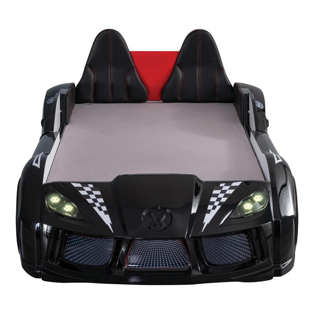 Nouveauté 2026 – Lit double en plastique pour enfants Dash Kids, motif voiture de course, avec LED et son, blanc, Furniture of America