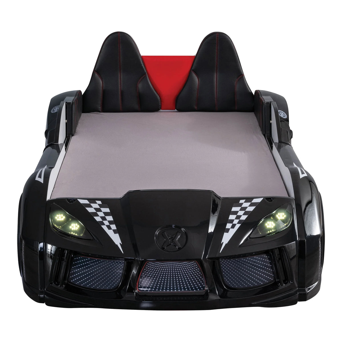 Nouveauté 2026 – Lit double en plastique pour enfants Dash Kids, motif voiture de course, avec LED et son, blanc, Furniture of America