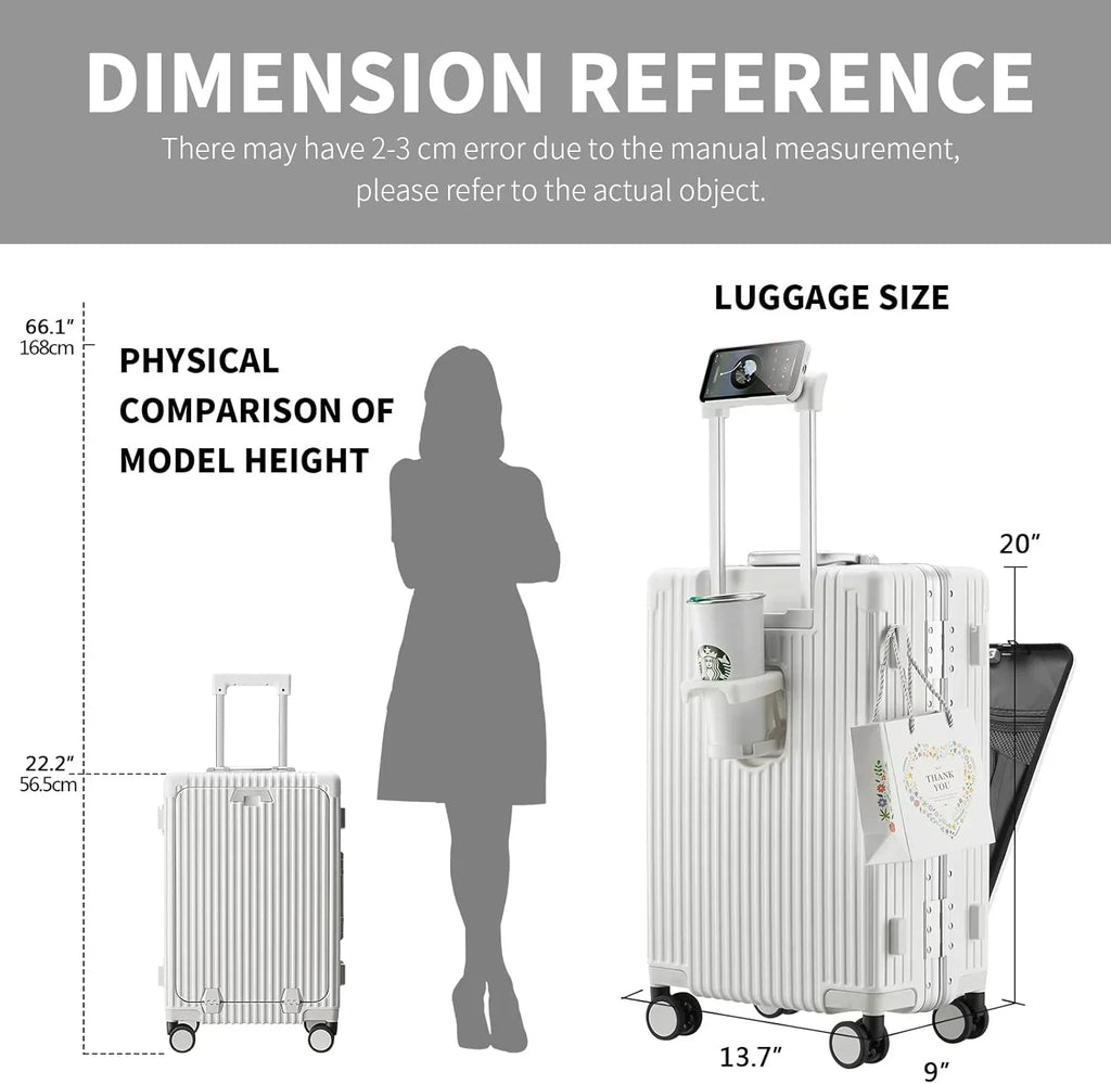 Nouveauté 2026 – Nouvelle valise cabine avec port de chargement USB, compartiment avant, serrure TSA, valise rigide cabine approuvée par les compagnies aériennes avec roulettes multidirectionnelles (grise, 20 pouces
