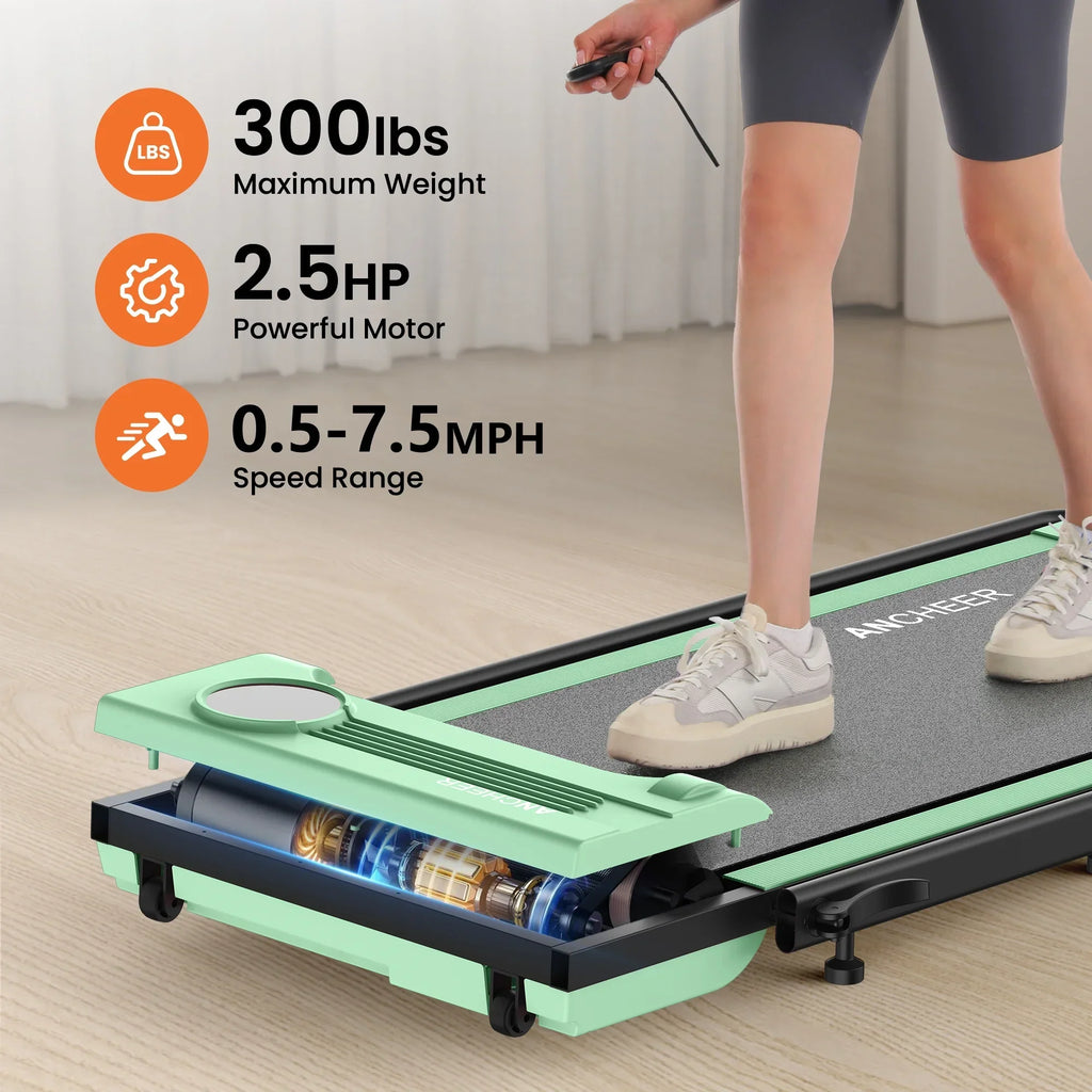 Nouveauté 2026 – Tapis de marche pliable et portable ANCHEER , capacité de 136 kg (300 lb), vitesse de 12 km/h (7,5 mi/h), à placer sous un bureau, avec télécommande et écran LED, 2 en 1, pour la maison, le bureau ou l'exercice (rose