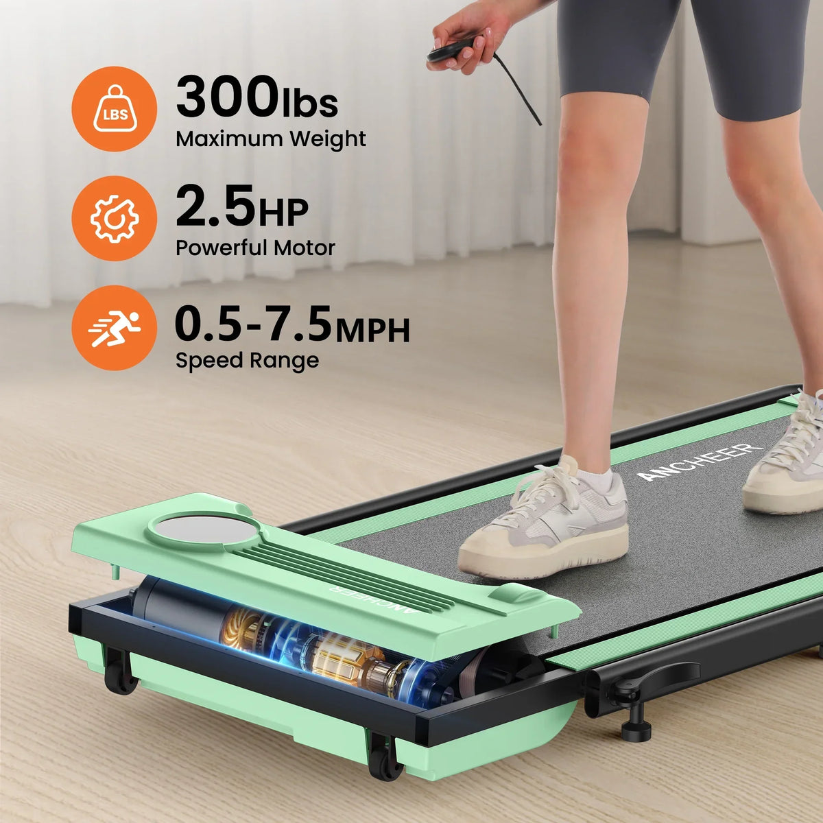 Nouveauté 2026 – Tapis de marche pliable et portable ANCHEER , capacité de 136 kg (300 lb), vitesse de 12 km/h (7,5 mi/h), à placer sous un bureau, avec télécommande et écran LED, 2 en 1, pour la maison, le bureau ou l'exercice (rose