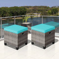 Nouveauté 2026 – Costway Ensemble de 2 poufs de patio rembourrés en rotin, repose-pieds et table turquoise