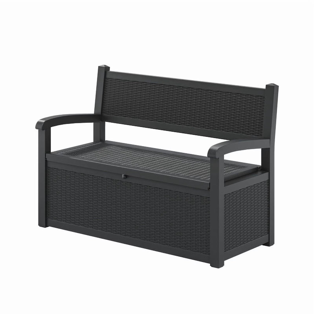Nouveauté 2026 – Coffre de rangement Bifanuo de 70 gallons avec banc et accoudoirs, résistant à l'eau, idéal pour le mobilier de patio, les outils de jardin, le rangement de piscine et les coussins d'extérieur. Couleur : gris