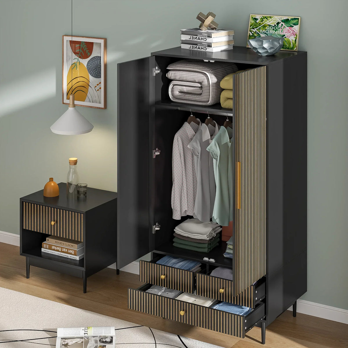 Nouveauté 2026 – Armoire-penderie Armoire à 2 portes, avec penderie et tiroirs, en bois blanc, idéale pour la chambre à coucher