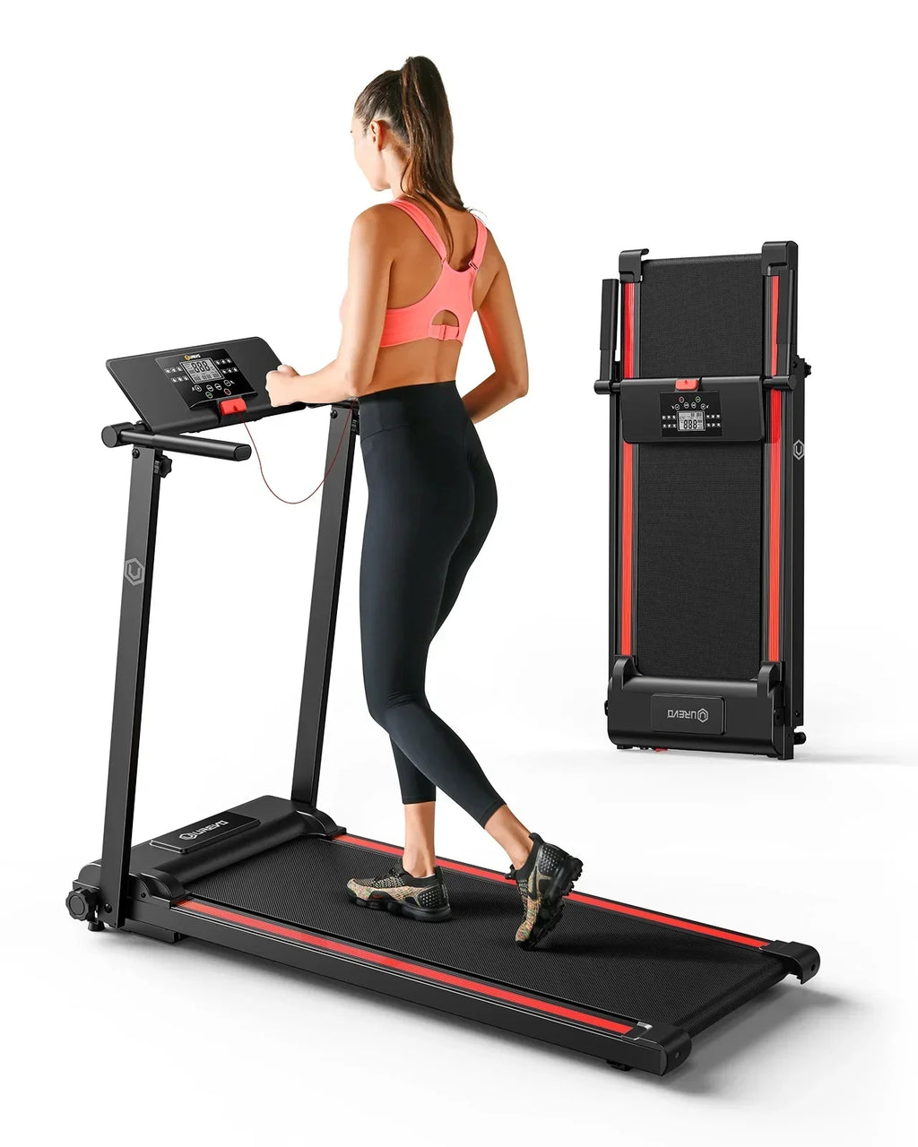 Nouveauté 2026 – Tapis de course pliable UREVO , mini-tapis de course portable de 2,25 CV pour la maison et le bureau, tapis de course compact avec 12 modes HIIT, écran LCD, capacité de 120 kg