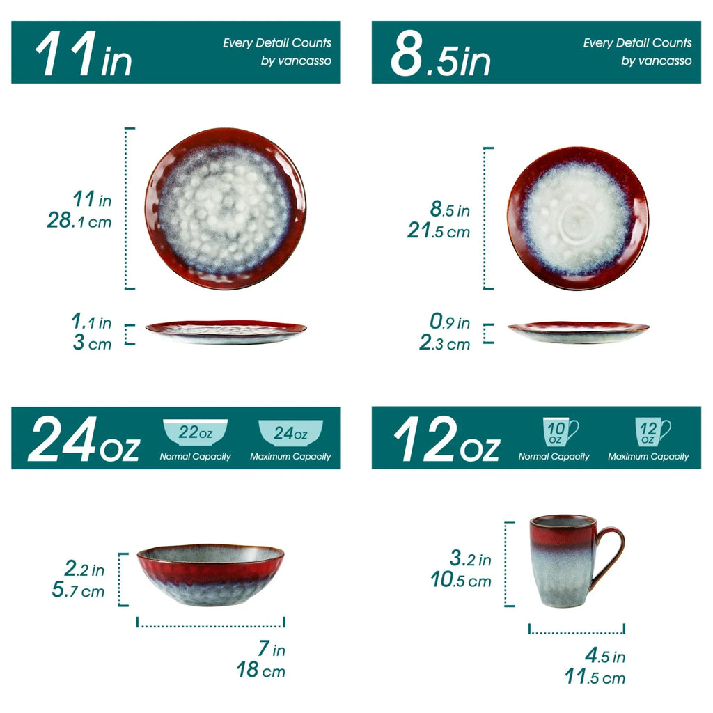 Nouveauté 2026 – Service de table 16 pièces en grès Vancasso , bleu, pour 4 personnes