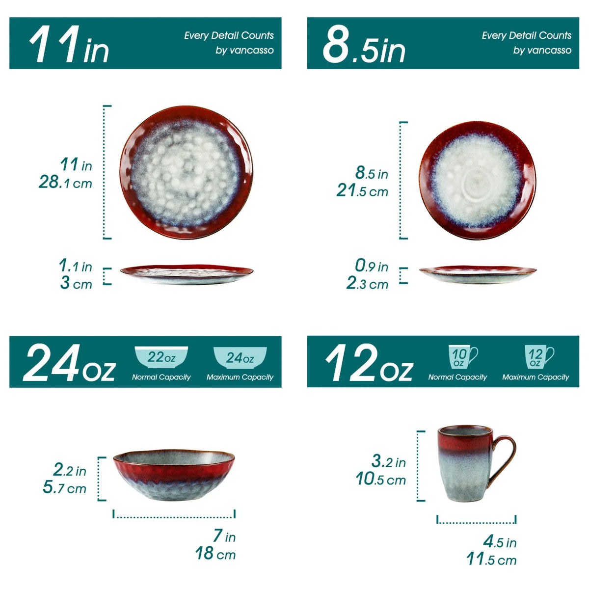 Nouveauté 2026 – Service de table 16 pièces en grès Vancasso , bleu, pour 4 personnes