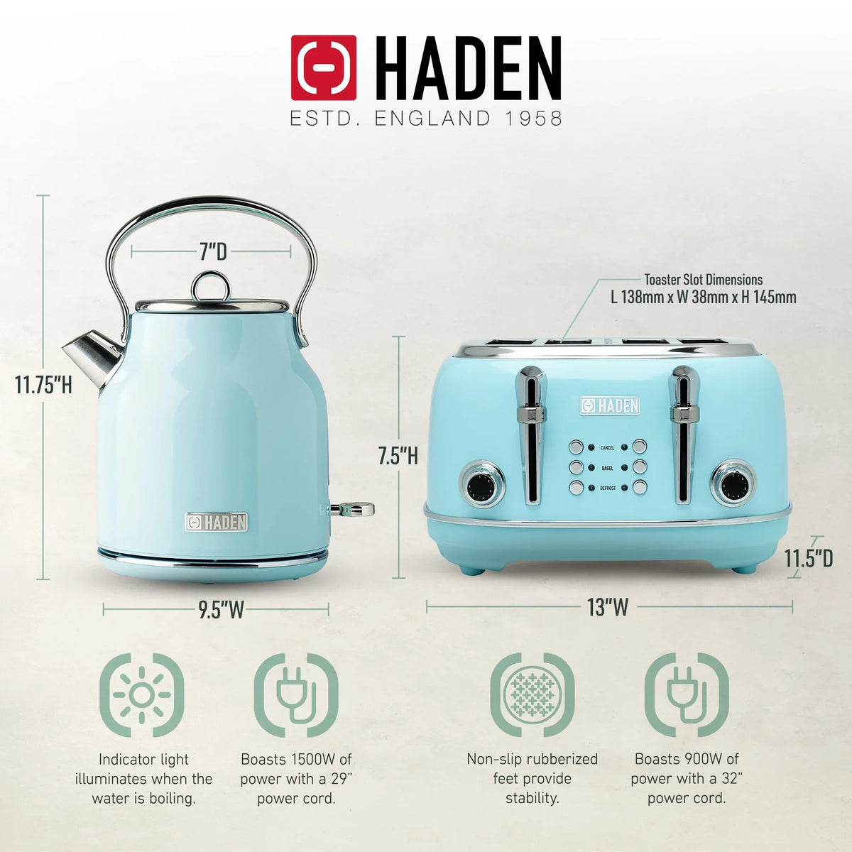 Nouveauté 2026 – Bouilloire électrique Haden Heritage 1500 1,7 W , finition noir mat avec accents cuivrés