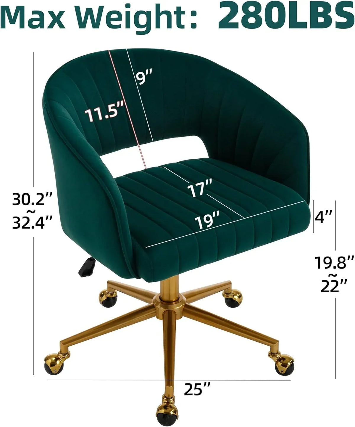 Nouveauté 2026 – Chaise de bureau Westice , chaise de travail en velours, chaise pivotante réglable en hauteur avec base dorée, idéale pour coiffeuse, bureau, salon ou salle informatique, beige