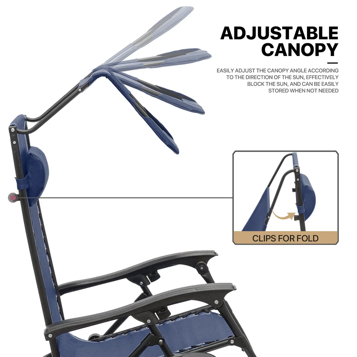 Nouveauté 2026 – Ensemble de 2 chaises MoNiBloom Zero Gravity , fauteuils de plage/terrasse pliables avec auvent et appui-tête, noirs