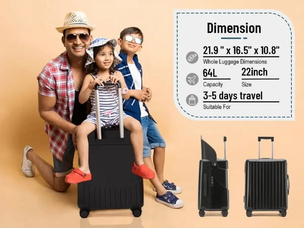 Nouveauté 2026 – Valise 22 pouces avec serrure TSA, idéale pour enfants et adultes, roulettes pivotantes verrouillables, housse de protection et ceinture de sécurité incluses