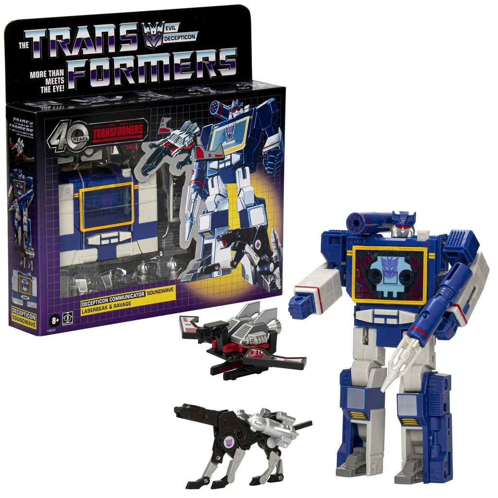 Nouveauté 2026 – Figurines Transformers Toys Retro 40e anniversaire Soundwave, Laserbeak et Ravage