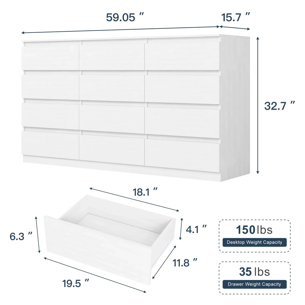 Nouveauté 2026 – Commode Resenkos moderne style milieu du siècle, 6 tiroirs, large, pour chambre à coucher, grise