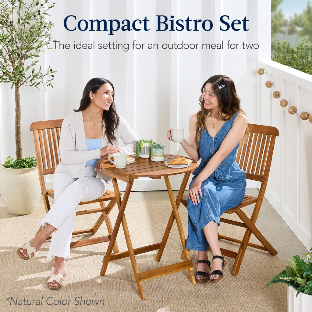 Nouveauté 2026 – Ensemble bistro 3 pièces en bois d'acacia Best Choice Products , mobilier de patio pliant avec 2 chaises et une table - Naturel