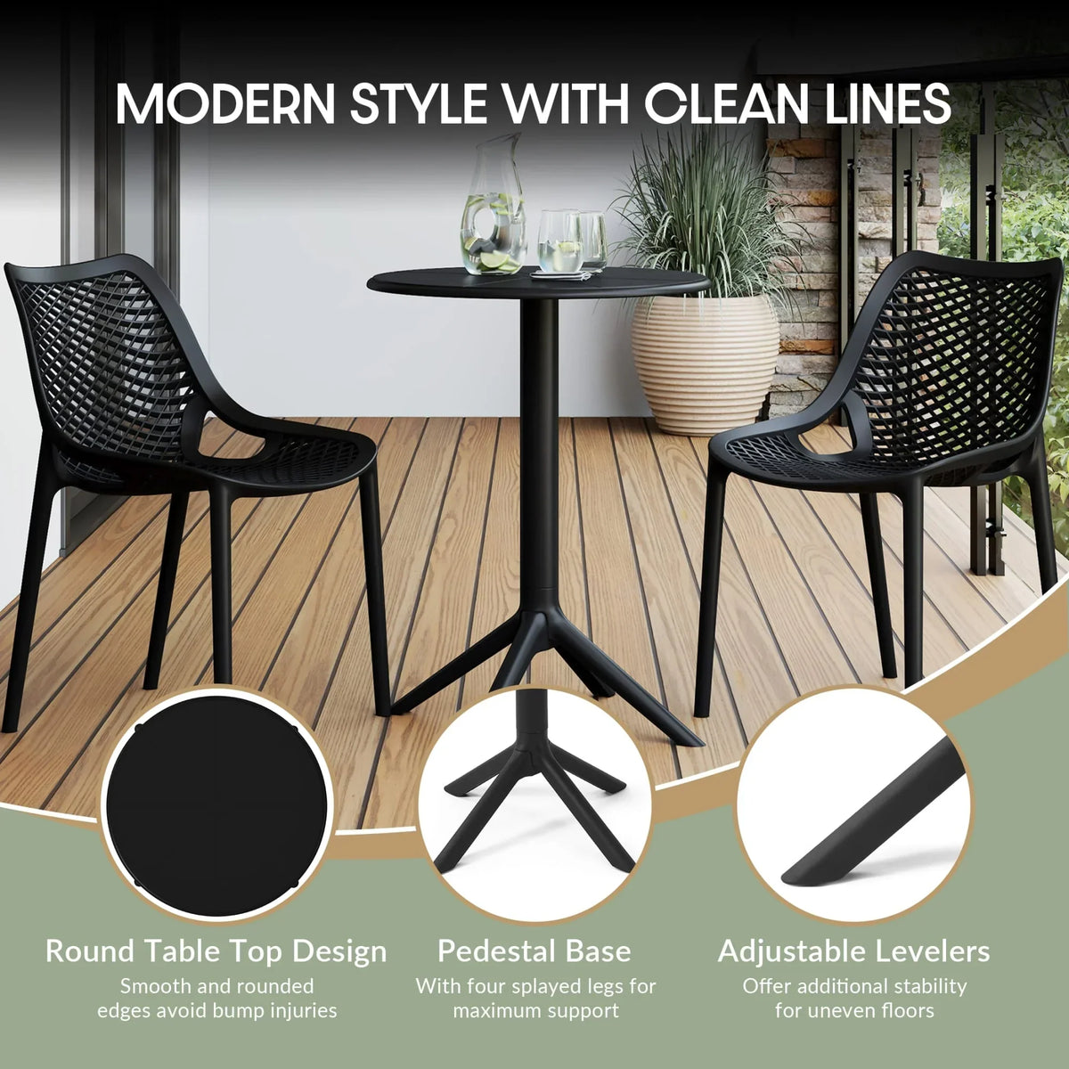 Nouveauté 2026 – Ensemble bistro de patio extérieur 3 pièces WestinTrends Playa en résine, vert olive, avec chaises d'appoint empilables