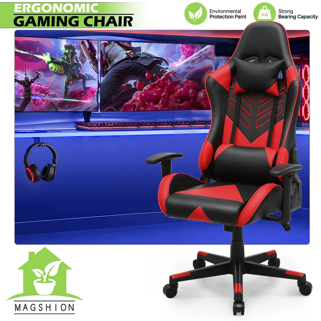 Nouveauté 2026 – Chaise de jeu ergonomique Magshion , chaise de jeu confortable, chaise de bureau en cuir, chaise de jeu pivotante et réglable, bleue