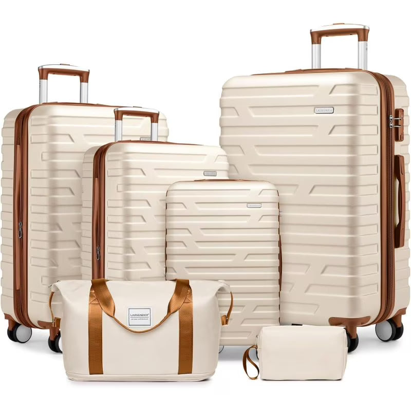 Nouveauté 2026 – Ensemble de bagages Lobage , 6 pièces, comprenant sacs de voyage, valises rigides extensibles à roulettes multidirectionnelles et serrure TSA, couleur crème
