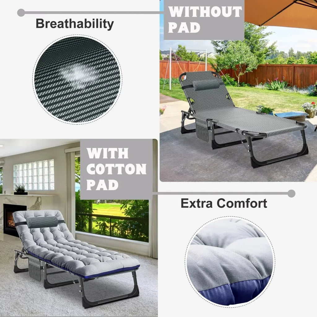 Nouveauté 2026 – Chaise longue MOPHOTO avec matelas, supportant jusqu'à 200 kg, lit de camp portable et robuste, réglable, idéal pour le camping, la piscine, la plage et la terrasse